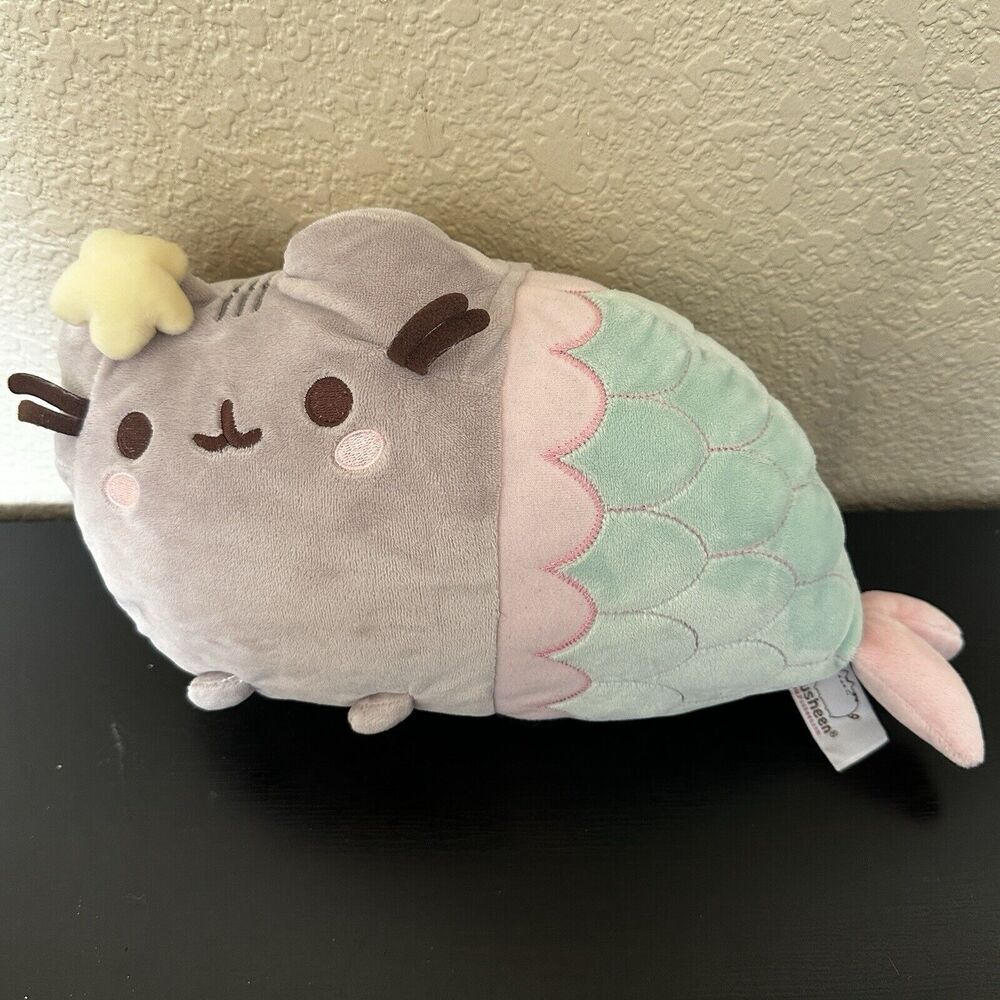 Gund Pusheen Mermaid w/Star Plush‎ Stuffed Animal Cat Green Pink Grey 13”